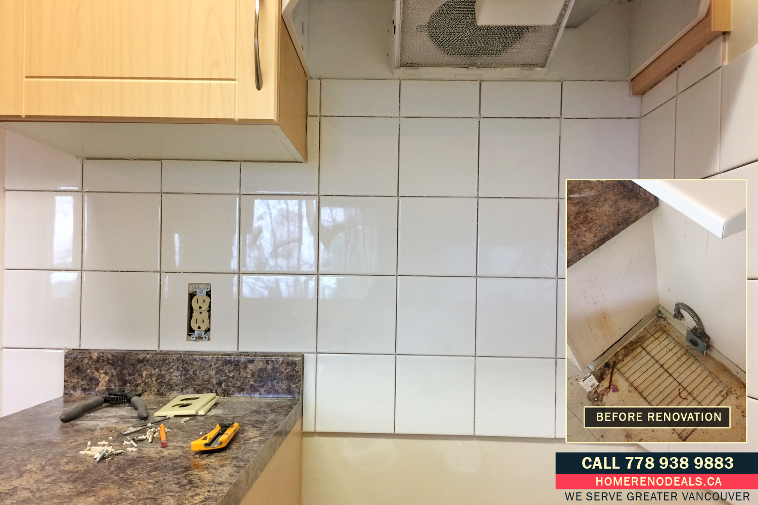 Backsplash and Tiled Kitchen Before Grouting. Home Renovation De